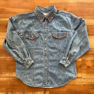 Vintage Nipon Studio Floral Embroidered Denim Shirt